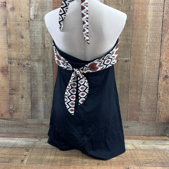 Contour By Beach Scene Black Tan Patterned Halter One Piece Swimsuit Womens 16 - Picture 3 of 8